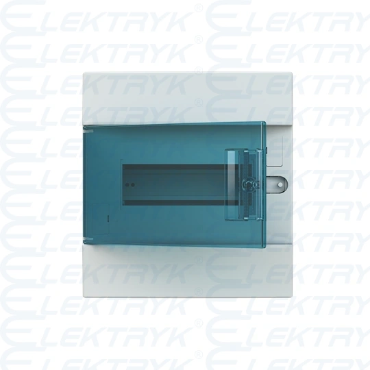 41A08X12A obudowa biała p/t, 8M, IP41, 63A, II klasa, 250x232x107mm (WxSxG) | szyny DIN | drzwi transparentne | N+PE śrubowe
