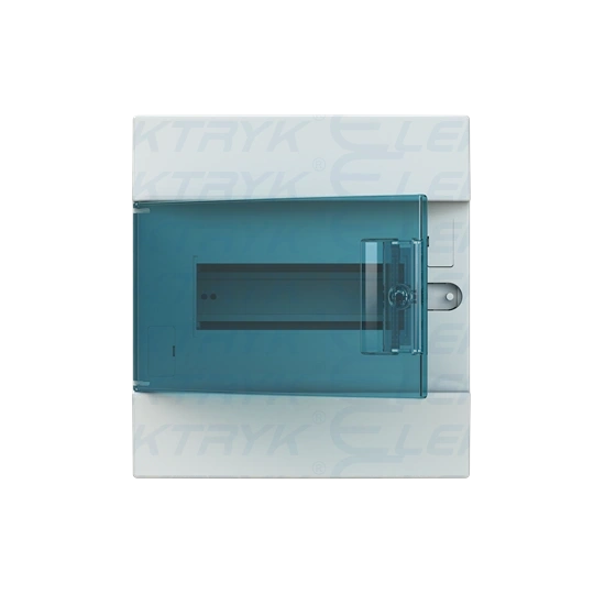 41A08X12A obudowa biała p/t, 8M, IP41, 63A, II klasa, 250x232x107mm (WxSxG) | szyny DIN | drzwi transparentne | N+PE śrubowe