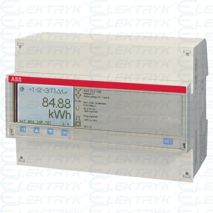 A43 212-100, licznik energii elektrycznej, 3 faz, bezpośr do 80A, en. czynna+bierna, klasa dokł B(1), Modbus/RS485, seria Bronze
