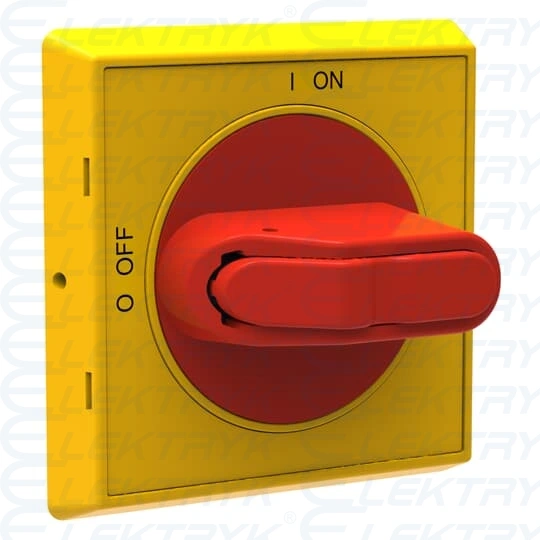 OHYS2AJ Pokrętło wyboru żółto-czerwone IP65 do OT16...125F, na wałek 6mm, oz: I-0, ON-OFF, blok otwarcia drzwi w ON i odblok w OFF