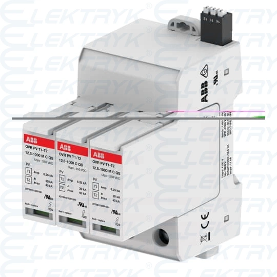 OVR PV T1-T2 12.5-1000 P TS QS ogranicznik przepięć | T1-T2 | 1+1 | 1100V | Iimp= 6,25kA | In= 20kA | PV | + styk |