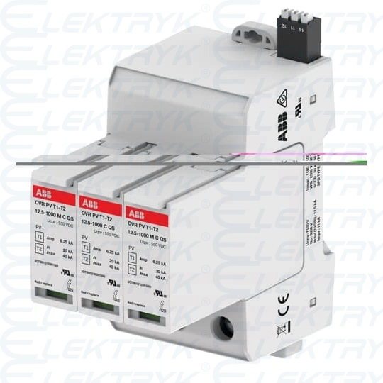 OVR PV T1-T2 12.5-1000 P TS QS ogranicznik przepięć | T1-T2 | 1+1 | 1100V | Iimp= 6,25kA | In= 20kA | PV | + styk |