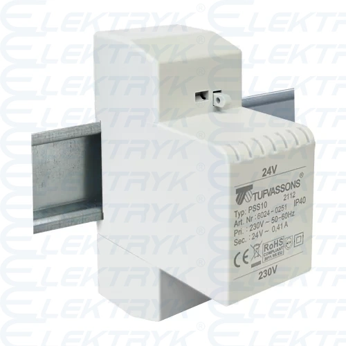 PSS10T/230/12V Jednofazowy transformator IP30 na szynę DIN TH-35 w obudowie modułowej z zabezpieczeniem