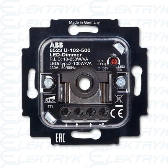 6523 U-102-500^ŚCIEMNIACZ BUSCH-DIMMER DO REGULOWANYCH ŹRÓDEŁ ŚWIATŁA LED, ZE STEROWANIEM OBROTOWYM I WŁĄCZANIEM PRZYCISKIEM