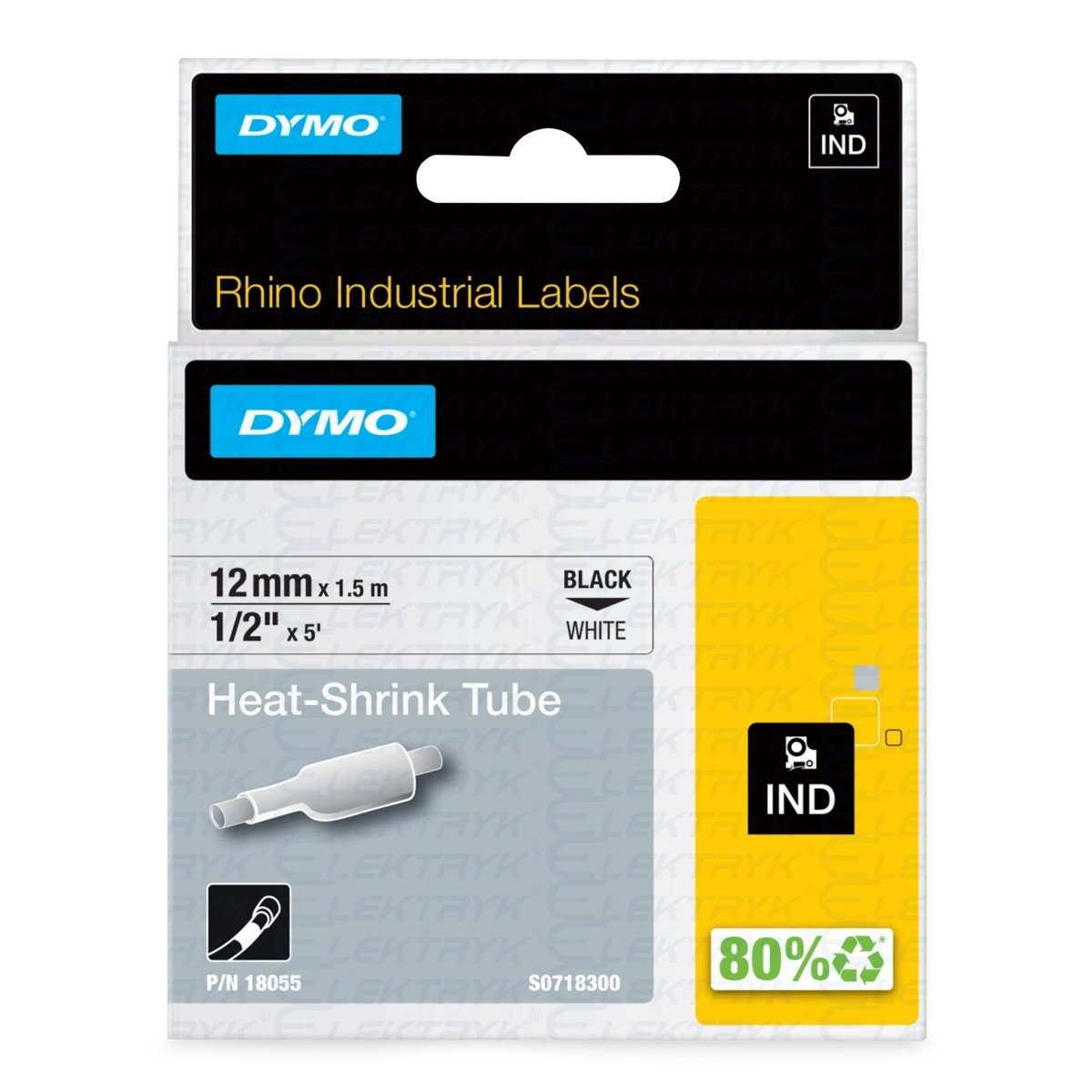 RURKA DYMO taśma termokurczliwa 12mm x 1,5m biała nr.kat. 18055