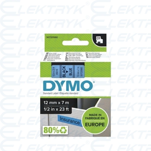 TAŚMA DYMO D1 12mm x 7m CZARNO / NIEBIESKA nr.kat. 45016