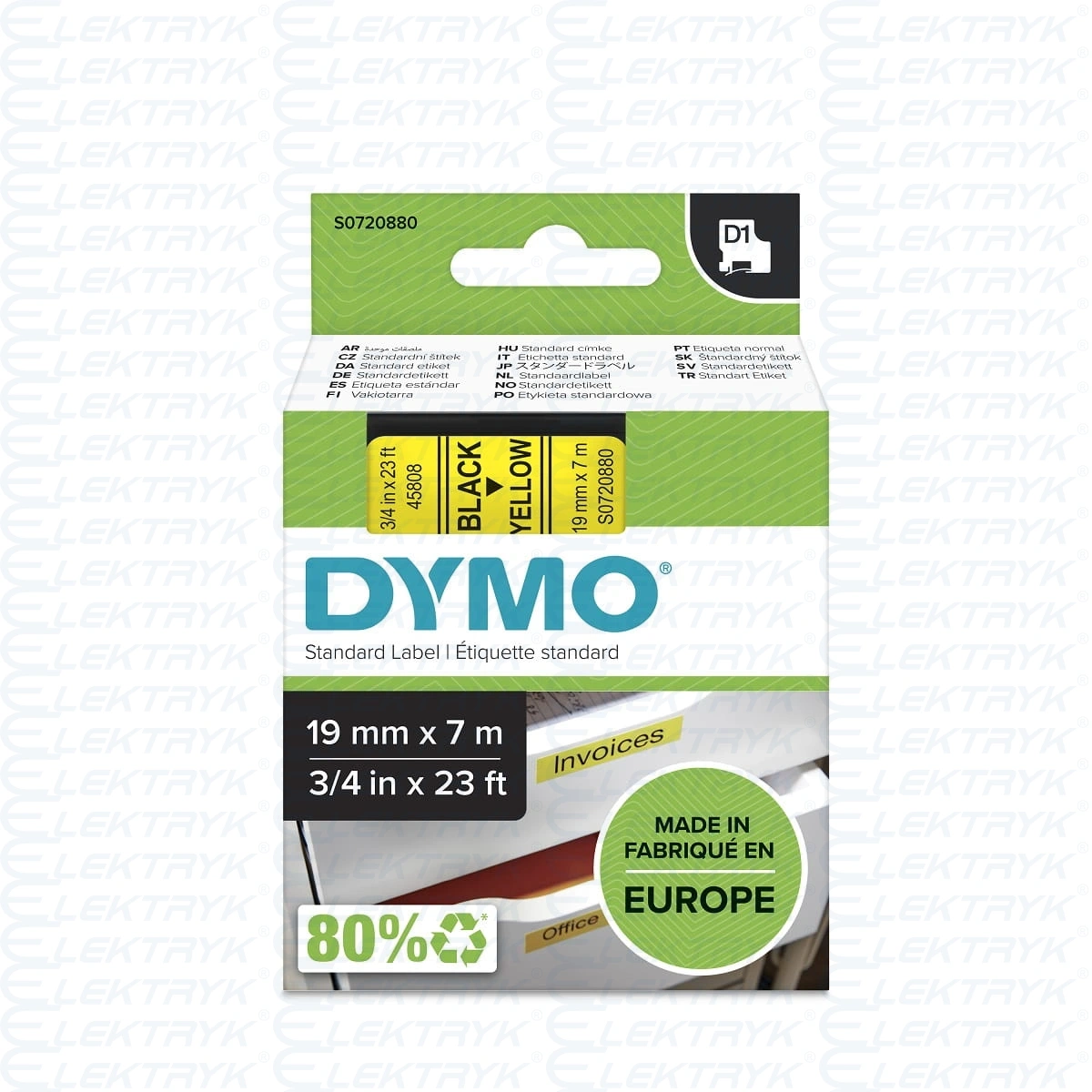 TAŚMA DYMO D1 19mm x 7m CZARNY / ŻÓŁTY nr.kat. 45808