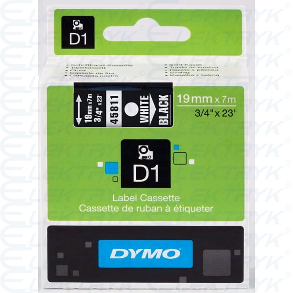Taśma dymo D1 19mm x 7m BIAŁY / CZARNY nr.kat. 45811