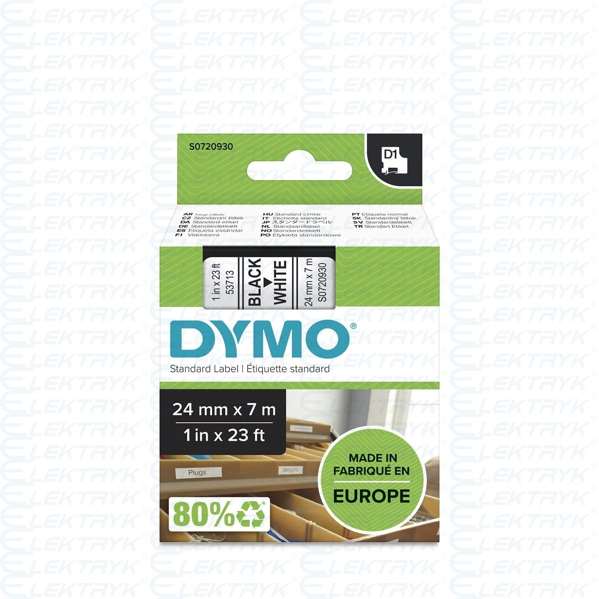 TAŚMA DYMO D1 24mm x 7m CZARNY / BIAŁY nr.kat. 53713