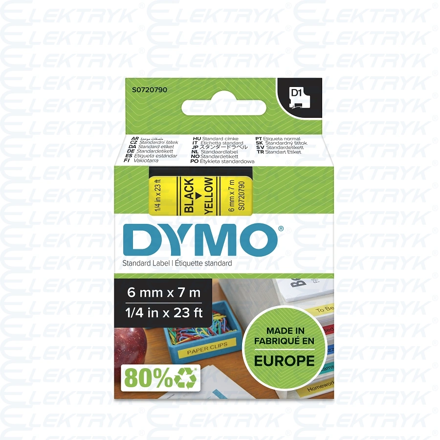 TAŚMA DYMO D1 6mm x 7m CZARNY / ŻÓŁTY nr.kat. 43618