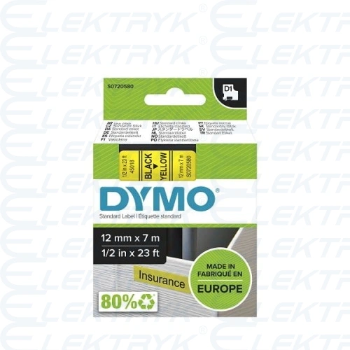 TAŚMA DYMO D1 12mm x 7m CZARNY / ŻÓŁTY nr. kat. 45018