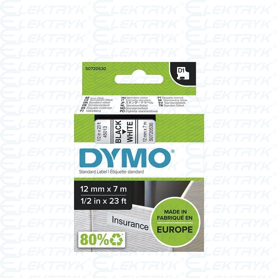 TAŚMA DYMO D1 12mm x 7m CZARNY / BIAŁY nr.kat. 45013