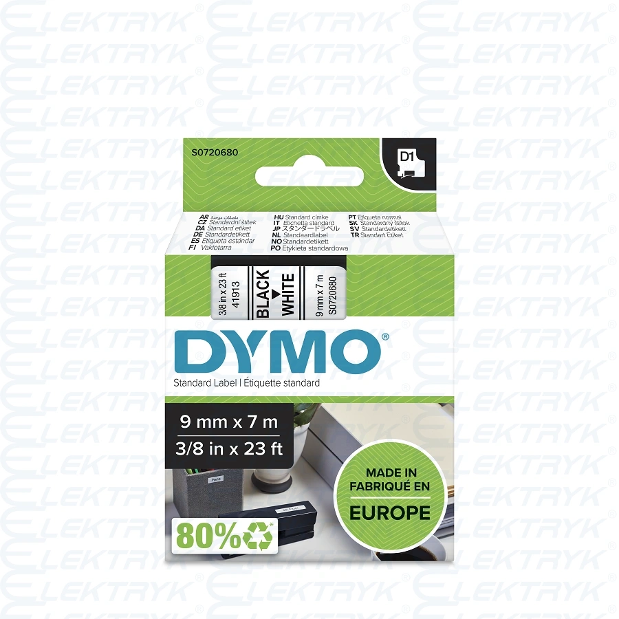 TAŚMA DYMO D1 9mm x 7m CZARNY / BIAŁY nr.kat. 41913