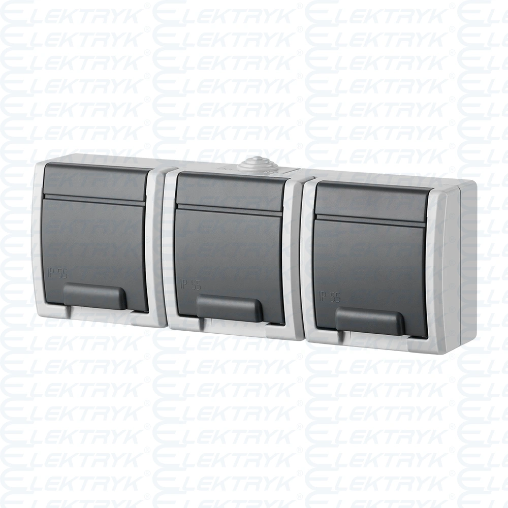 AQUANT gniazdo 3x2P+Z szare IP55