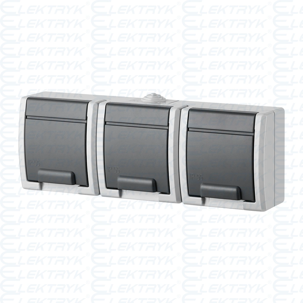 AQUANT gniazdo 3x2P+Z szare IP55