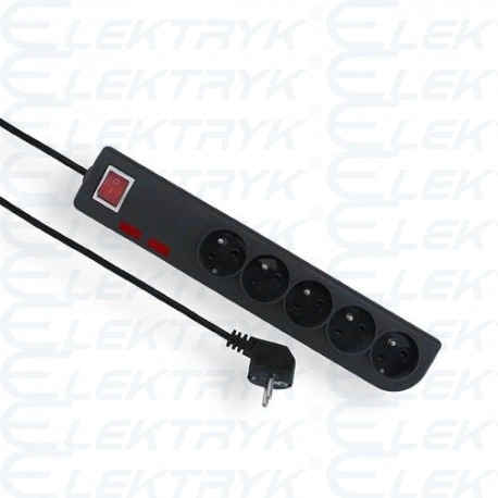 Przedłużacz przeciwprzepięciowy 5-gniazd z/u 3m czarny (ACAR)
