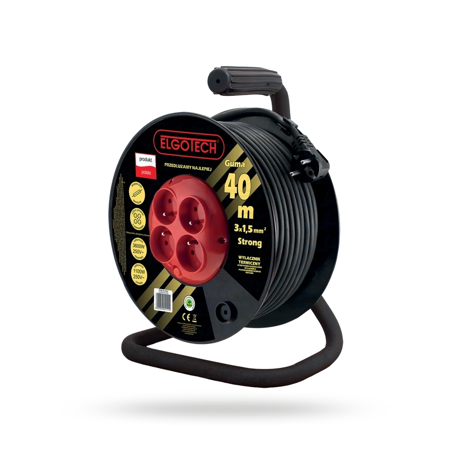 PZB-40-50G PRZEDŁUŻACZ ZWIJANY BĘBNOWY 50MB 3G1,5 W GUMIE