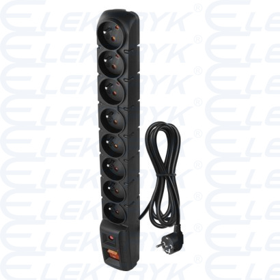 P53899 ACAR Listwa przeciwprzepięciowa S8 8gn 1,5m. Czarny