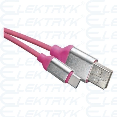 Przewód USB 2.0 wtyk A - wtyk C, 1 m różowy