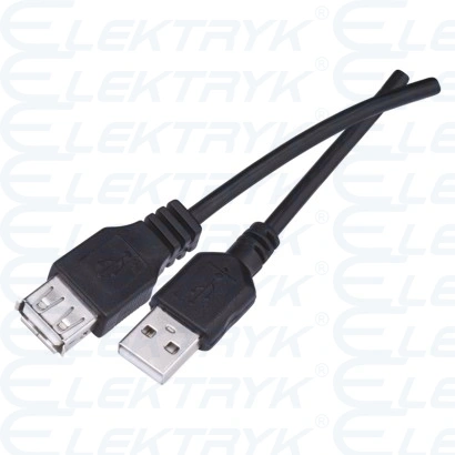 Kabel USB 2.0, wtyk A - gniazdo A, ładowanie, transmisja danych, 2 m, czarny