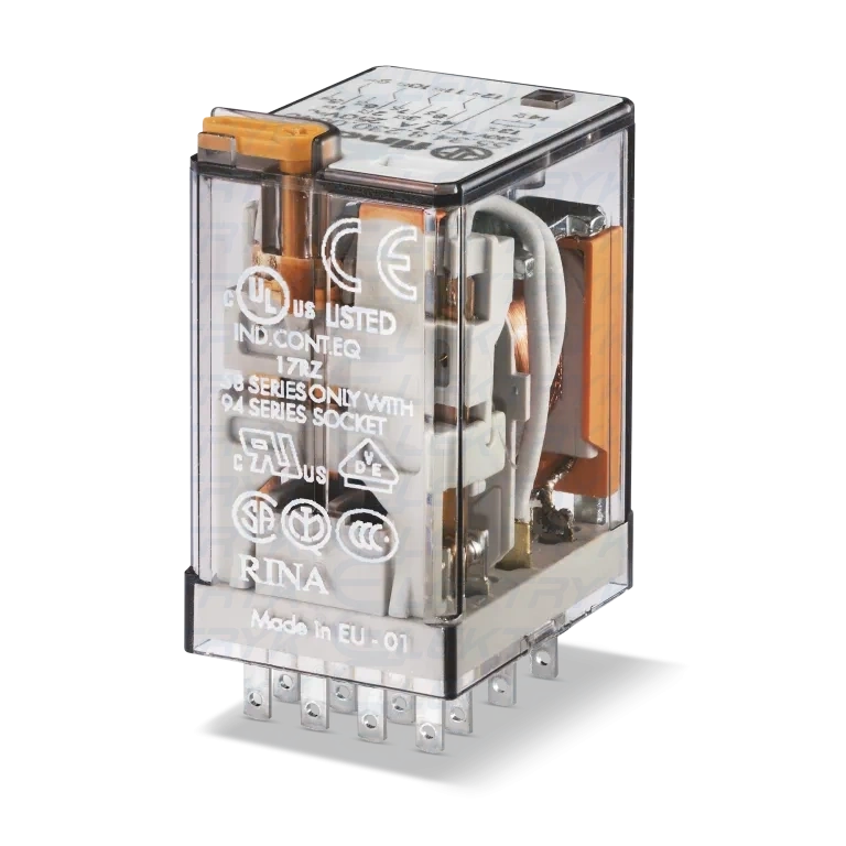 55.34.9.024.0040 Przekaźnik miniaturowy 4P 7A 24V DC przycisk testujący mechaniczny wskaźnik zadziałania AgNi