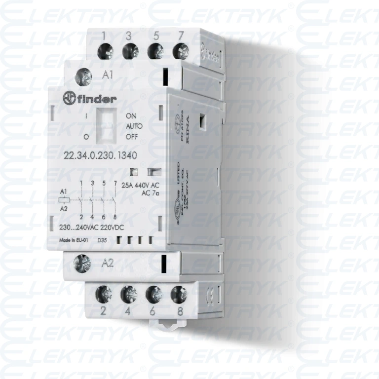 22.34.0.230.4320 Stycznik modułowy 25A 4Z 230V AC/DC wskaźnik zadziałania + LED styk AgSnO2