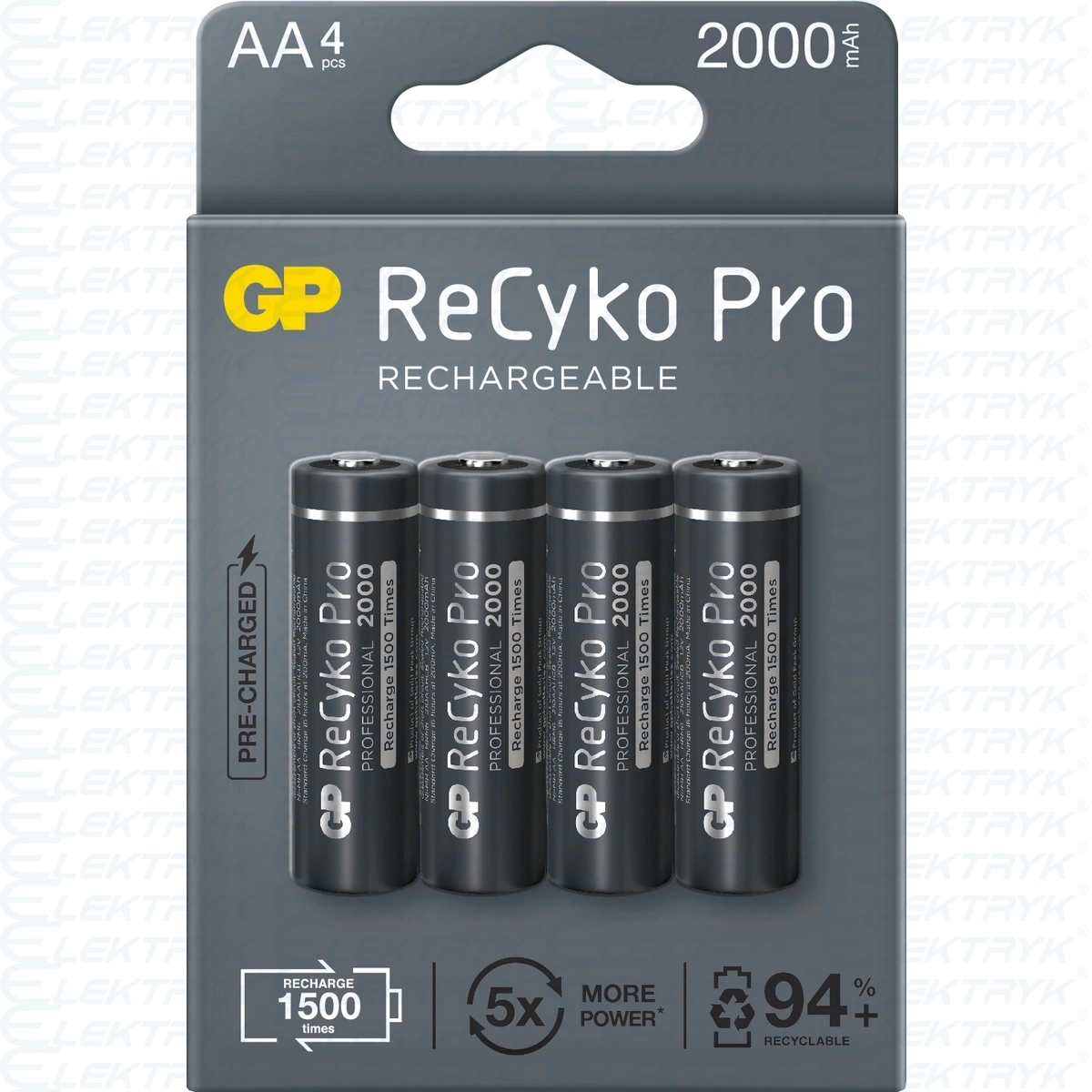 Akumulator AA (R6) Ni-MH ReCyko+ PRO (czarne/srebrne) - 2100(2000mAh) 1,2V - 210AAHCBN-GB4 GP (blister 4 szt.)