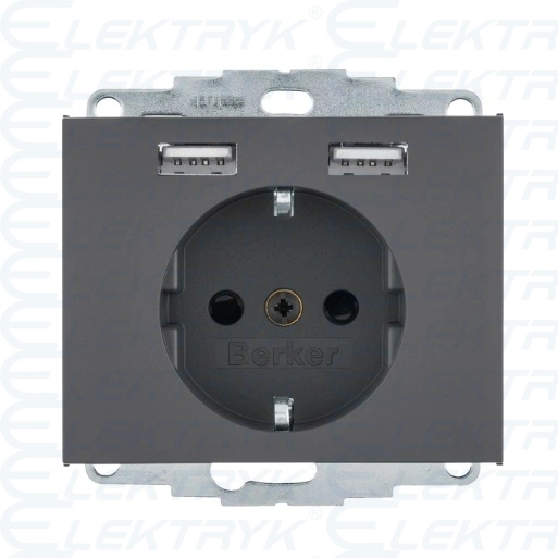 Gniazdo schuko z gniazdem ładowania USB 2.4 A samozaciski, antracyt mat, K.1