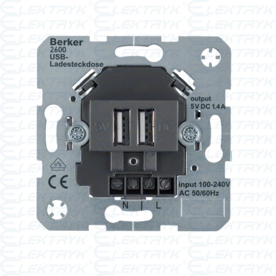 Mechanizm gniazda USB ładowania 230 V, antracyt, mat