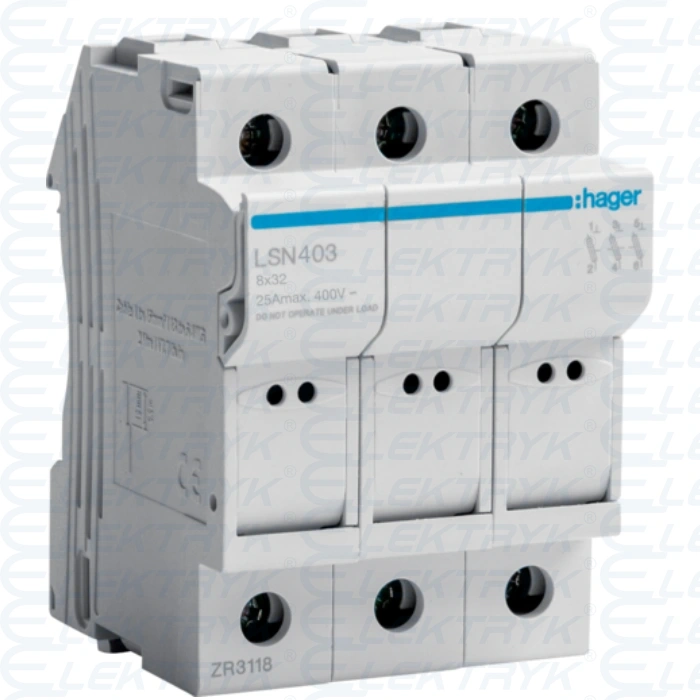 Modułowa podstawa bezpiecznikowa 3P wkł.bezp.cyl.L32 8X32mm, 25A 400VAC