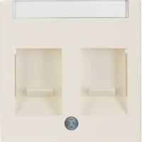 B.Kwadrat/S.1 Płytka czołowa podwójna z zasuwami chroniącymi przed kurzem z polem opisowym, kremowy, połysk