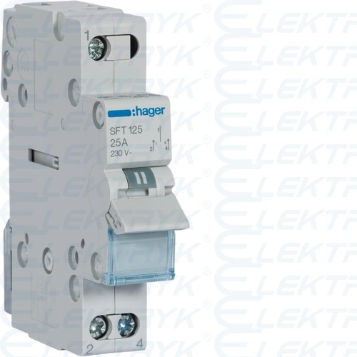 Modułowy przełącznik instalacyjny I-0-II punkt wspólny od góry 1P 25A 230VAC