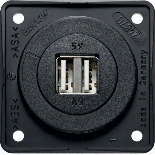 Gniazdo USB ładowania podwójne, 12V, 3A; czarny mat, mechanizm czarny Integro Flow
