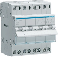Modułowy przełącznik instalacyjny I-0-II punkt wspólny od góry 4P 40A 400VAC