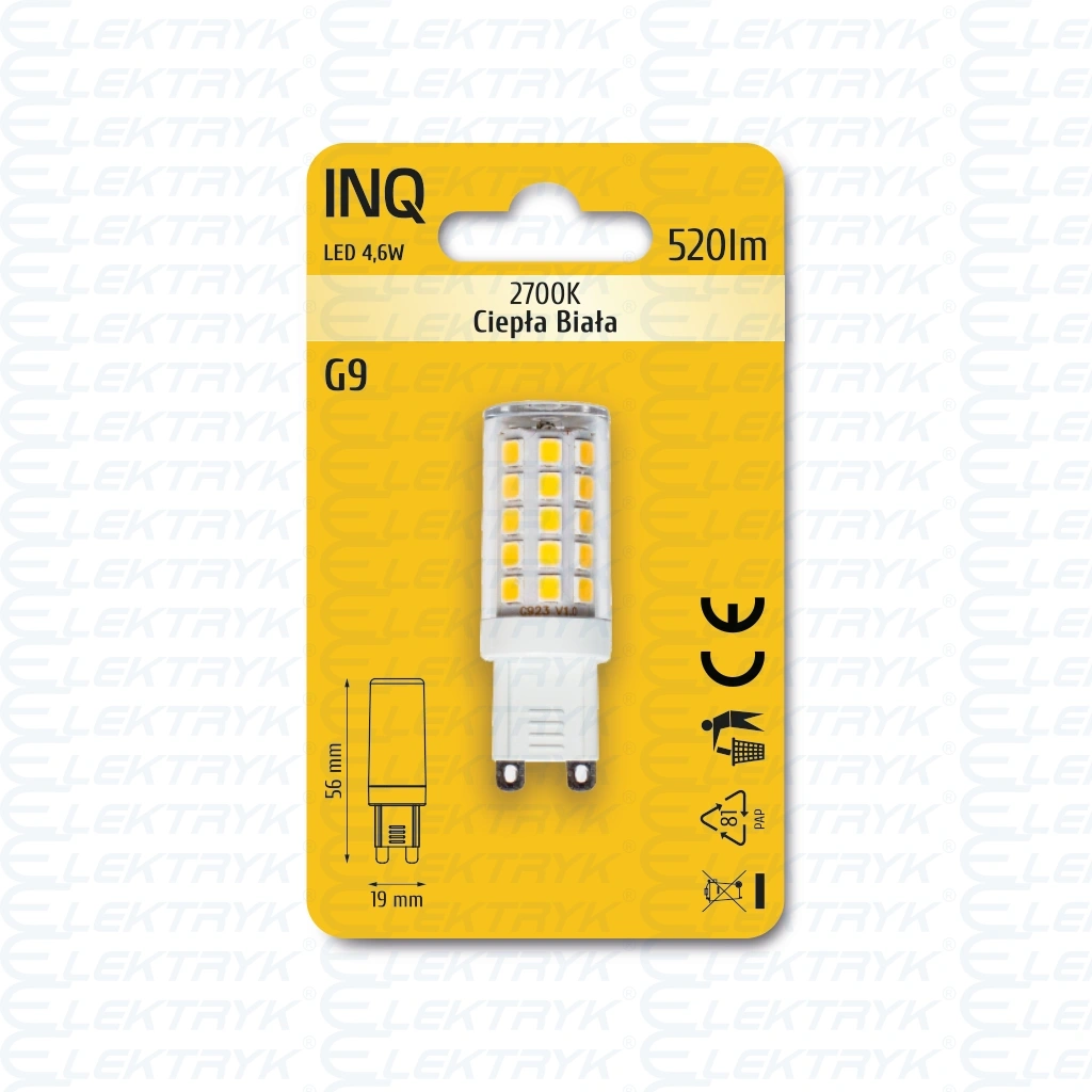INQ LED Lampa LED G9 4,6W 520lm 2700K owal INQ