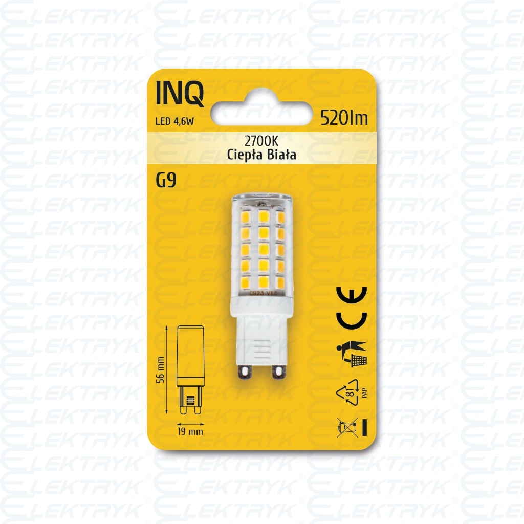 INQ LED Lampa LED G9 4,6W 520lm 2700K owal INQ