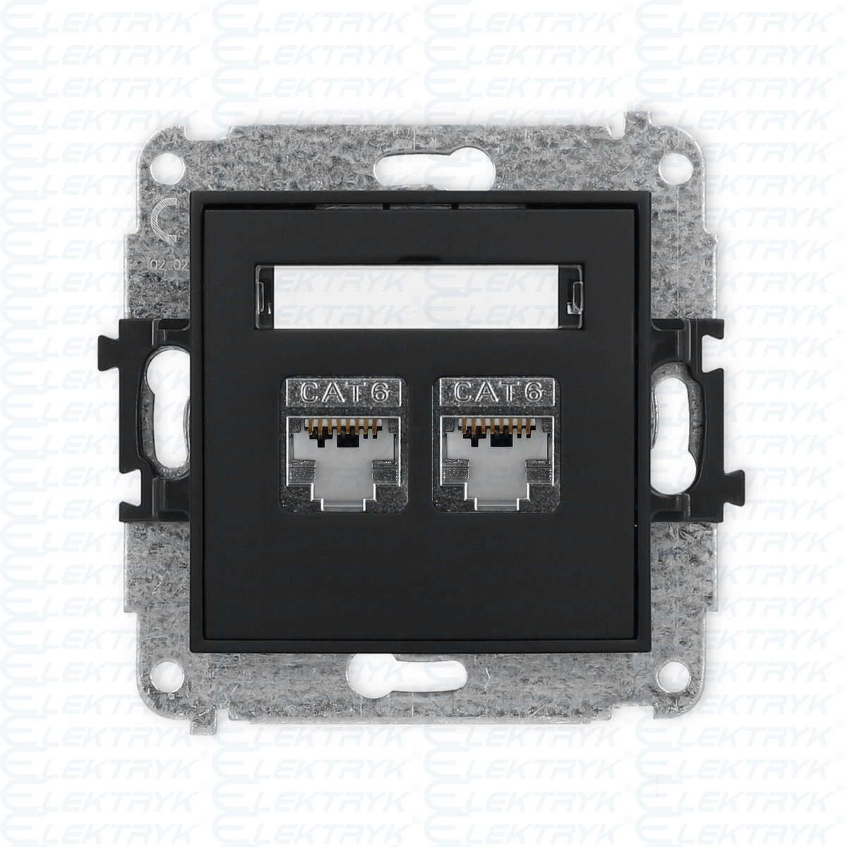 MINI czarny mat Mechanizm gniazda komputerowego podwójnego 1xRJ45, kat. 6, 8-stykowy