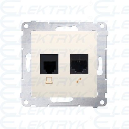 Gniazdo komputerowe RJ45 kategoria 5e + telefoniczne RJ12, (moduł), kremowy