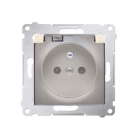 Gniazdo wtyczkowe pojedyncze do wersji IP44 - z uszczelką do ramek Premium - klapka w kolorze transparentnym, (moduł), 16A, 250V, zaciski śrubowe, złoty mat, metalizowany