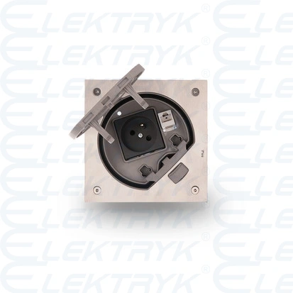 Wkład puszki podłogowej, KSE IP66, IK07, z gniazdem z uziemieniem i RJ45 kat.5e, stal nierdzewna