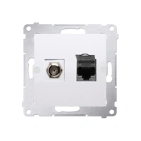 Gniazdo antenowe typu „F” + komputerowe RJ45 kat.6, biały