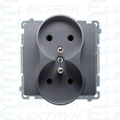 Gniazdo wtyczkowe podwójne z uziemieniem, srebrny mat, metalizowany, 16A