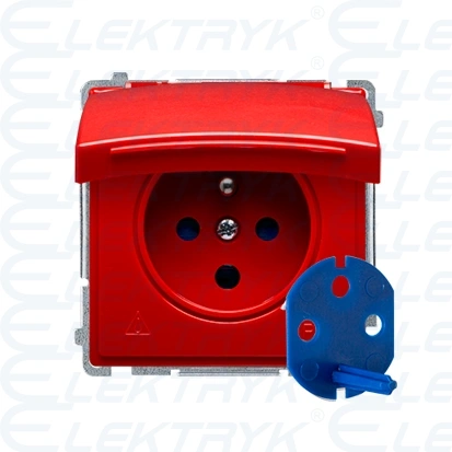 Gniazdo wtyczkowe pojedyncze DATA do wersji IP44 z kluczem uprawniającym, czerwony, 16A