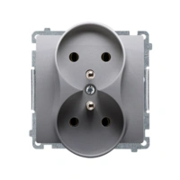Gniazdo wtyczkowe podwójne z uziemieniem, inox, metalizowany, 16A