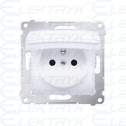 Gniazdo wtyczkowe pojedyncze do wersji IP44 - z uszczelką do ramek Premium - klapka w kolorze pokrywy, (moduł), 16A, 250V, zaciski śrubowe, biały