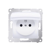 Gniazdo wtyczkowe pojedyncze do wersji IP44 - z uszczelką do ramek Premium - klapka w kolorze pokrywy, (moduł), 16A, 250V, zaciski śrubowe, biały