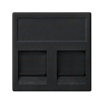 Plakietka teleinformatyczna, K45, keystone, podwójna płaska uniwersalna z osłonami, 45×45mm, szary grafit