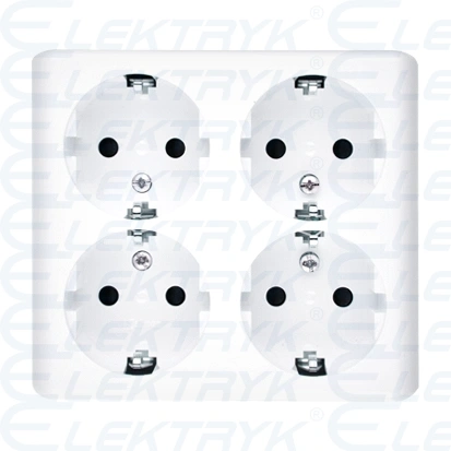Gniazdo wtyczkowe poczwórne z uziemieniem typu Schuko z przesłonami torów prądowych - wersja skandynawska, (kompletny produkt), 16A, 250V, zaciski śrubowe, biały