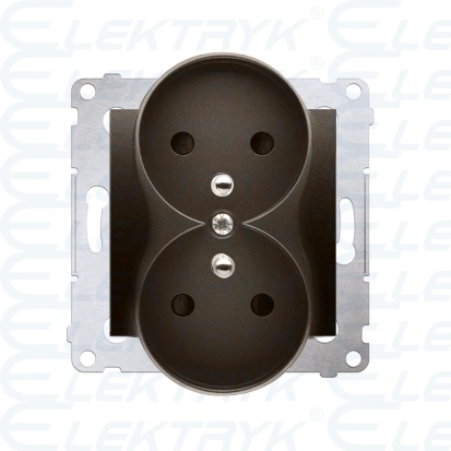 Gniazdo wtyczkowe podwójne z uziemieniem z przesłonami - do Ramek PREMIUM, (moduł), 16A, 250V, zaciski śrubowe, brąz mat, metalizowany