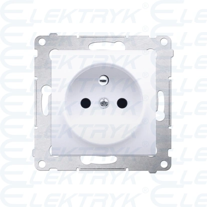 Gniazdo wtyczkowe pojedyncze z uziemieniem z przesłonami torów prądowych, (moduł), 16A, 250V, zaciski śrubowe, biały